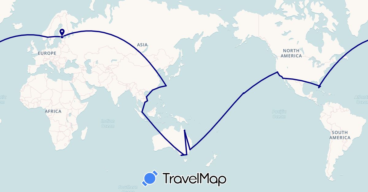TravelMap itinerary: driving in Australia, China, Finland, Japan, Norway, Singapore, Taiwan, United States, Vietnam (Asia, Europe, North America, Oceania)
